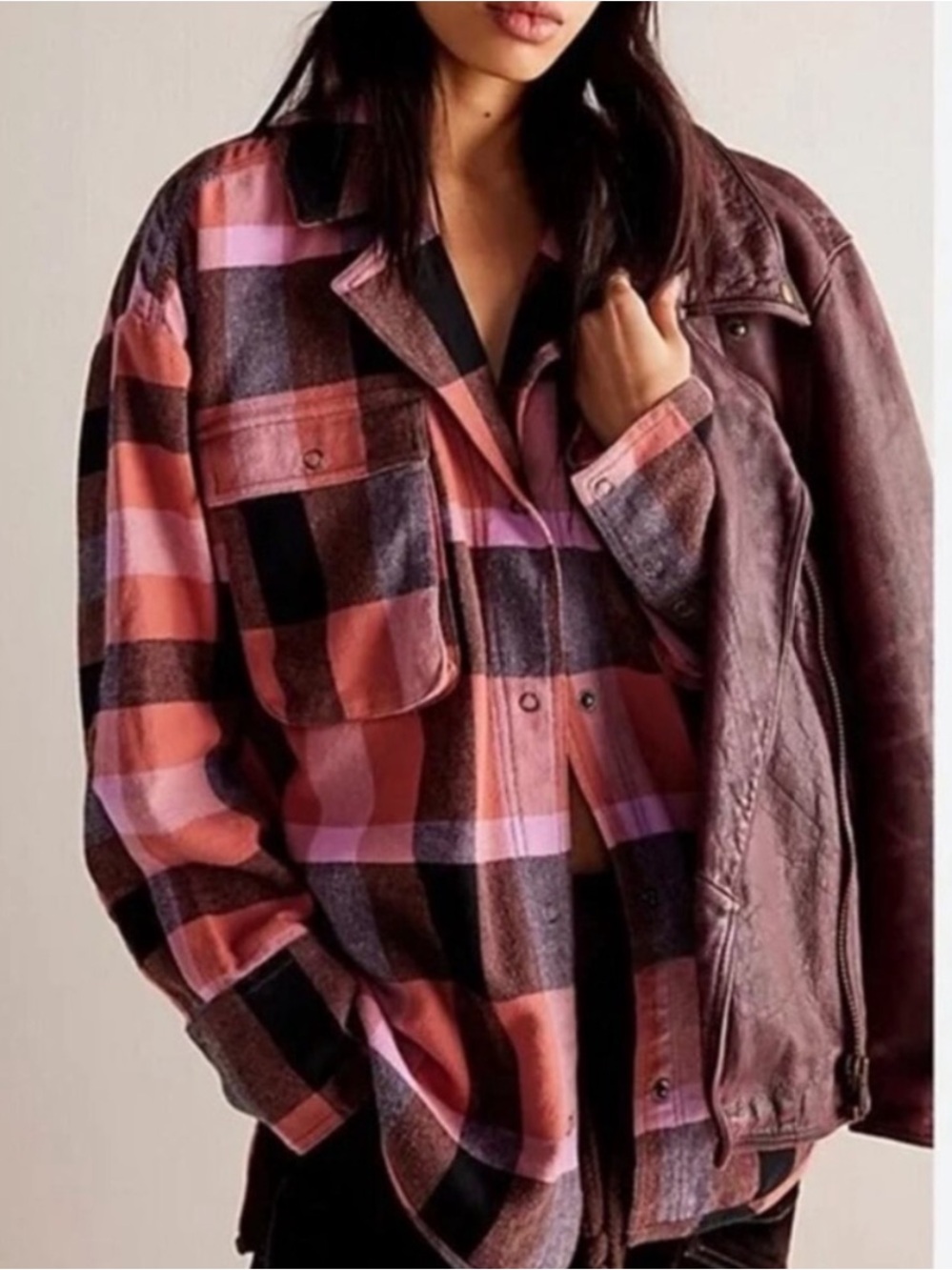 Free People We The Free Ruby Plaid Shirt Jacket Medium – Oversized Shacket